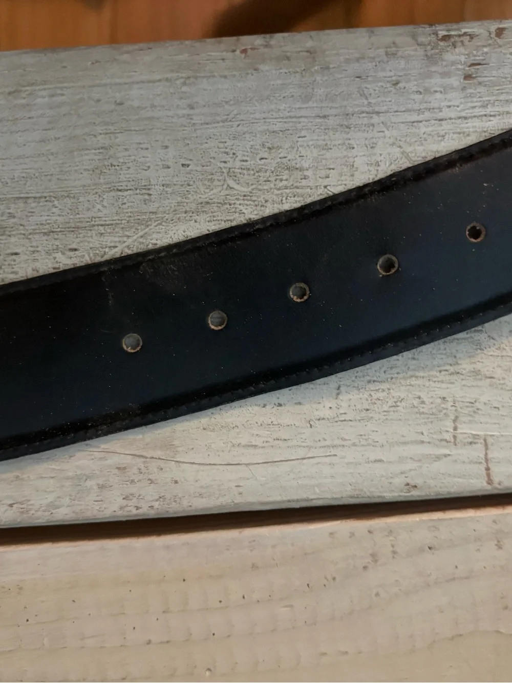 A. BROD Black pvc coated cow Leather Belt with Gold Crescent Buckle Size Medium